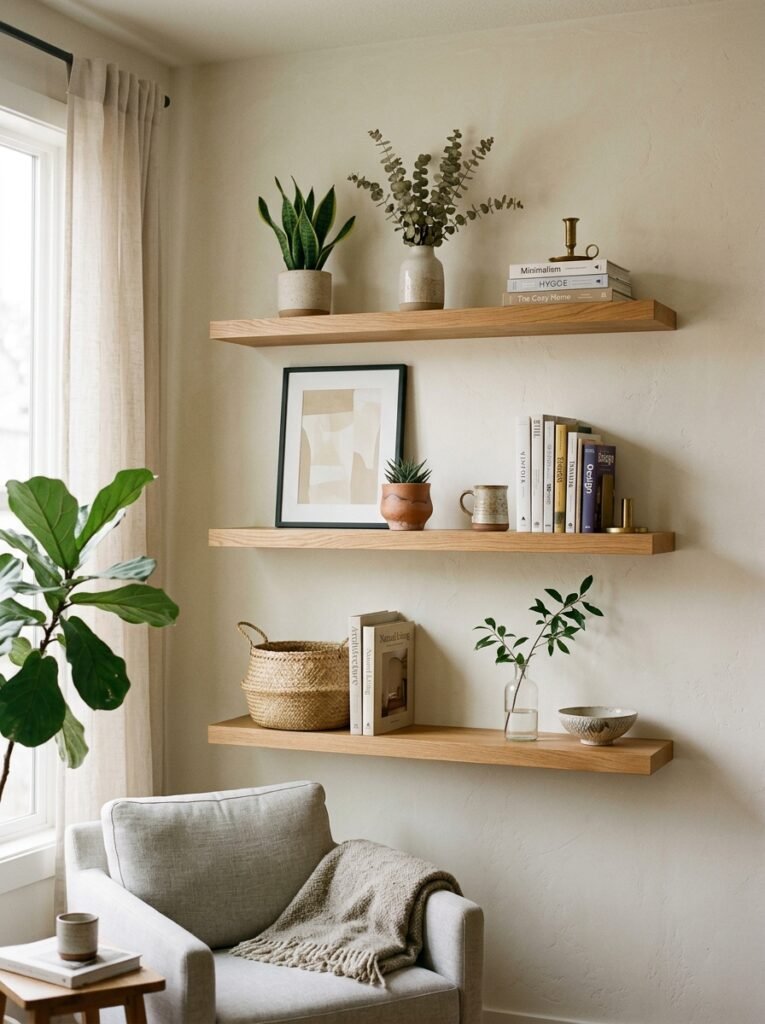 floating shelves on walls 