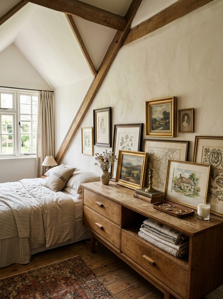 20 Sloped Ceiling Bedroom Ideas That Are Charming framed art on dresser