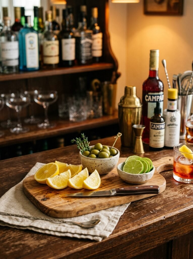 garnish station on home bar 