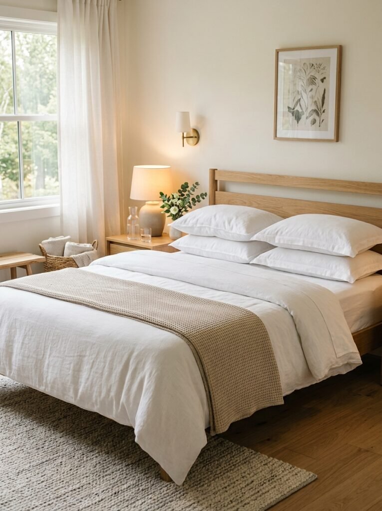 guest bedroom bed white sheets 