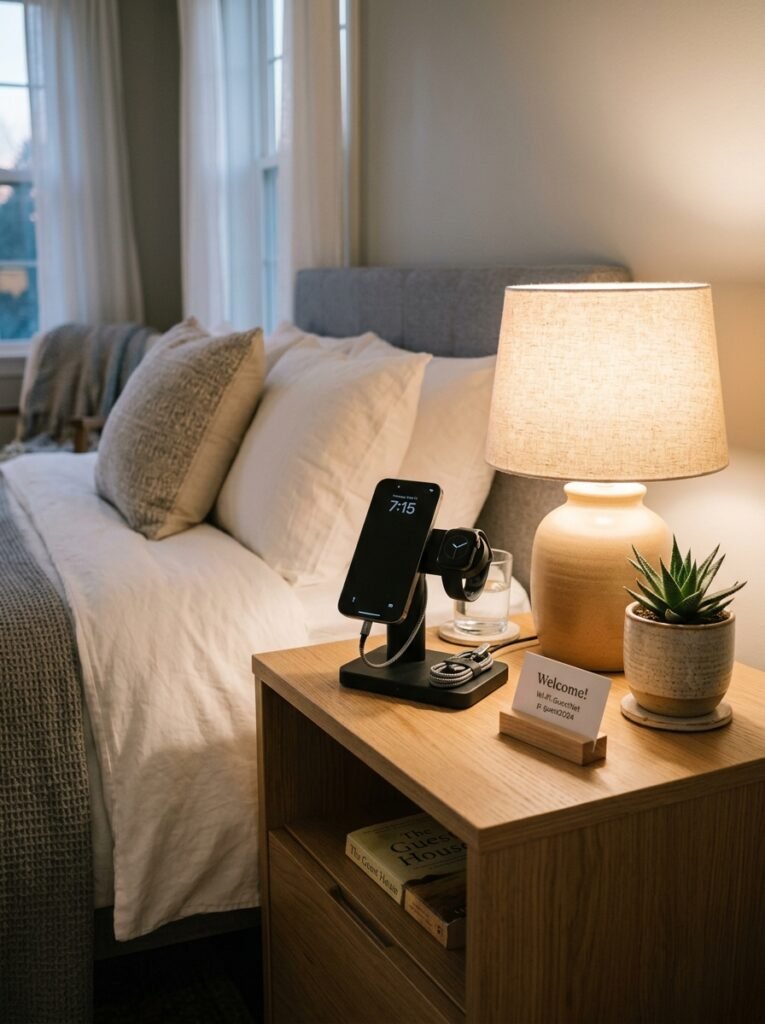 guest bedroom charging setup