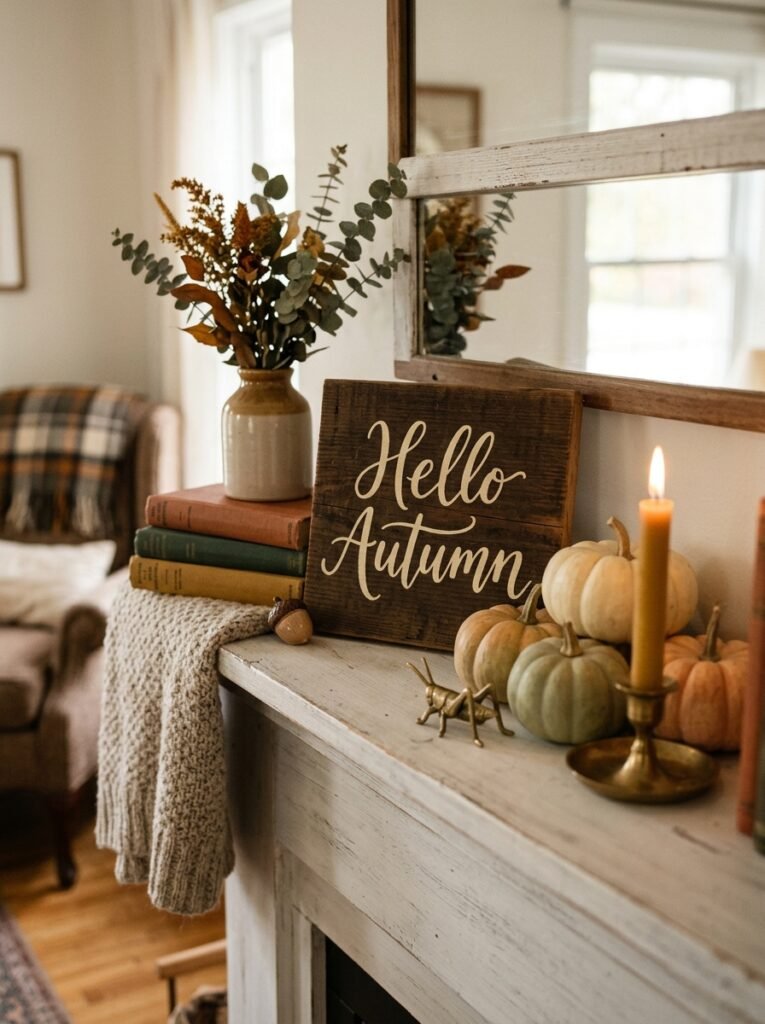 hand lettered fall sign mantel 