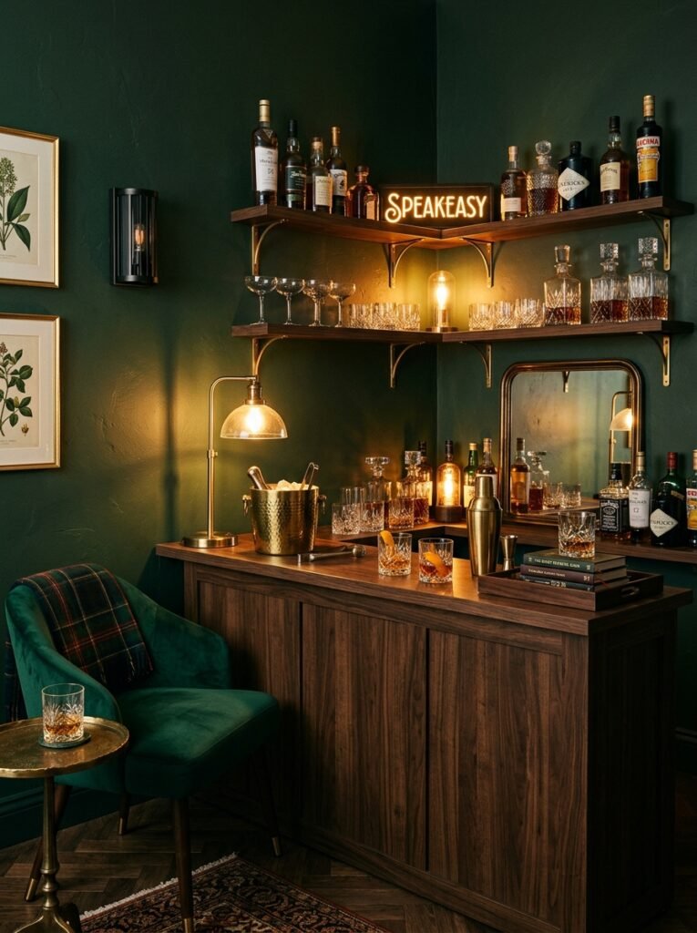 home bar corner deep green 