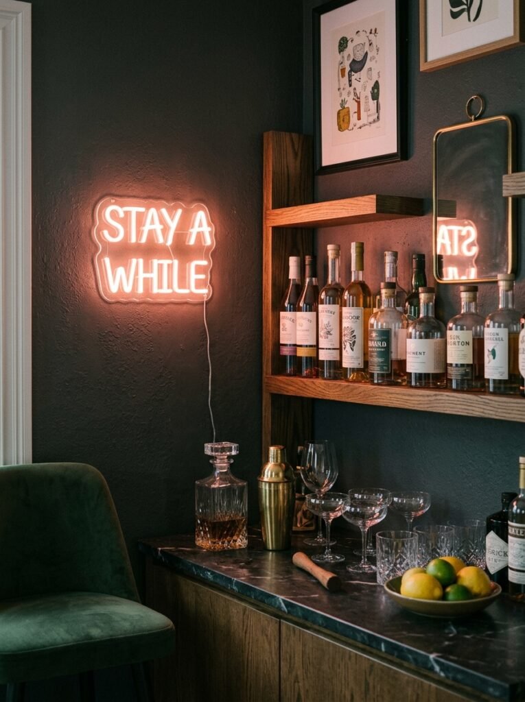 home bar corner neon sign 