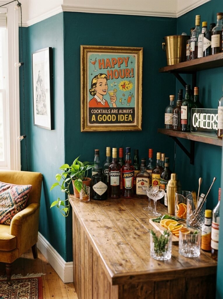 home bar corner with cocktail 