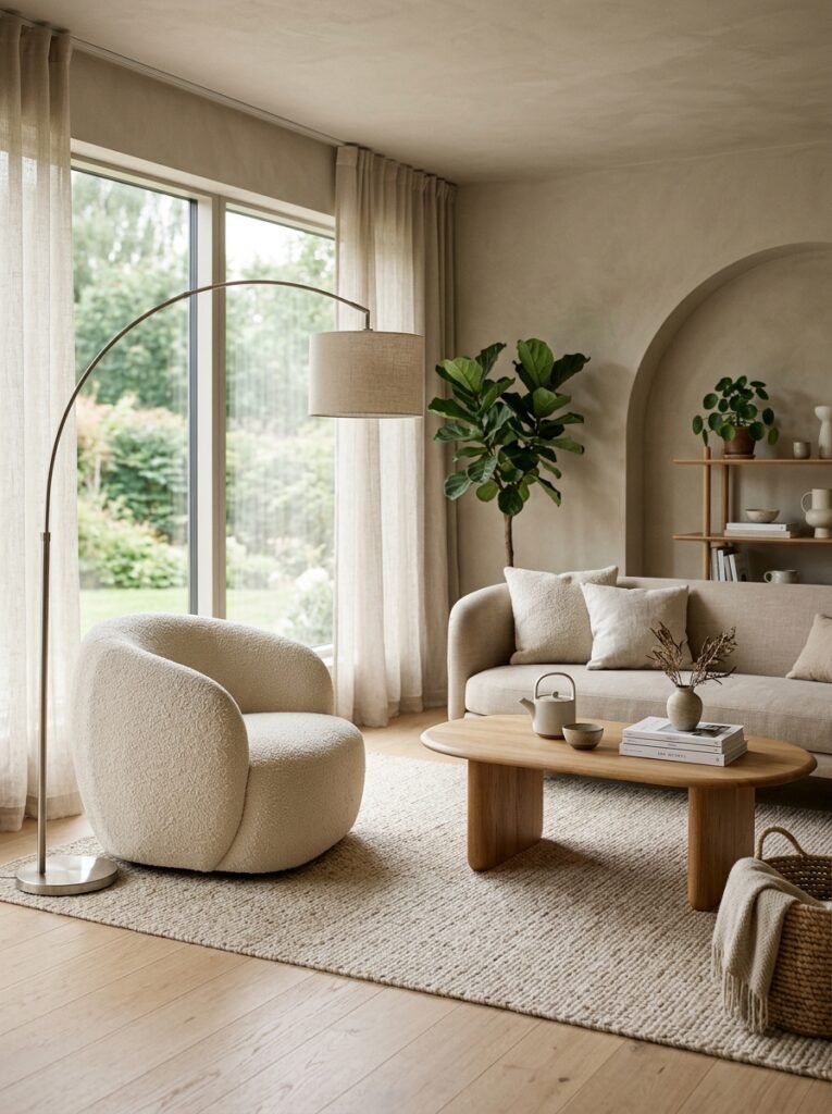japandi living room with boucle 202607101645