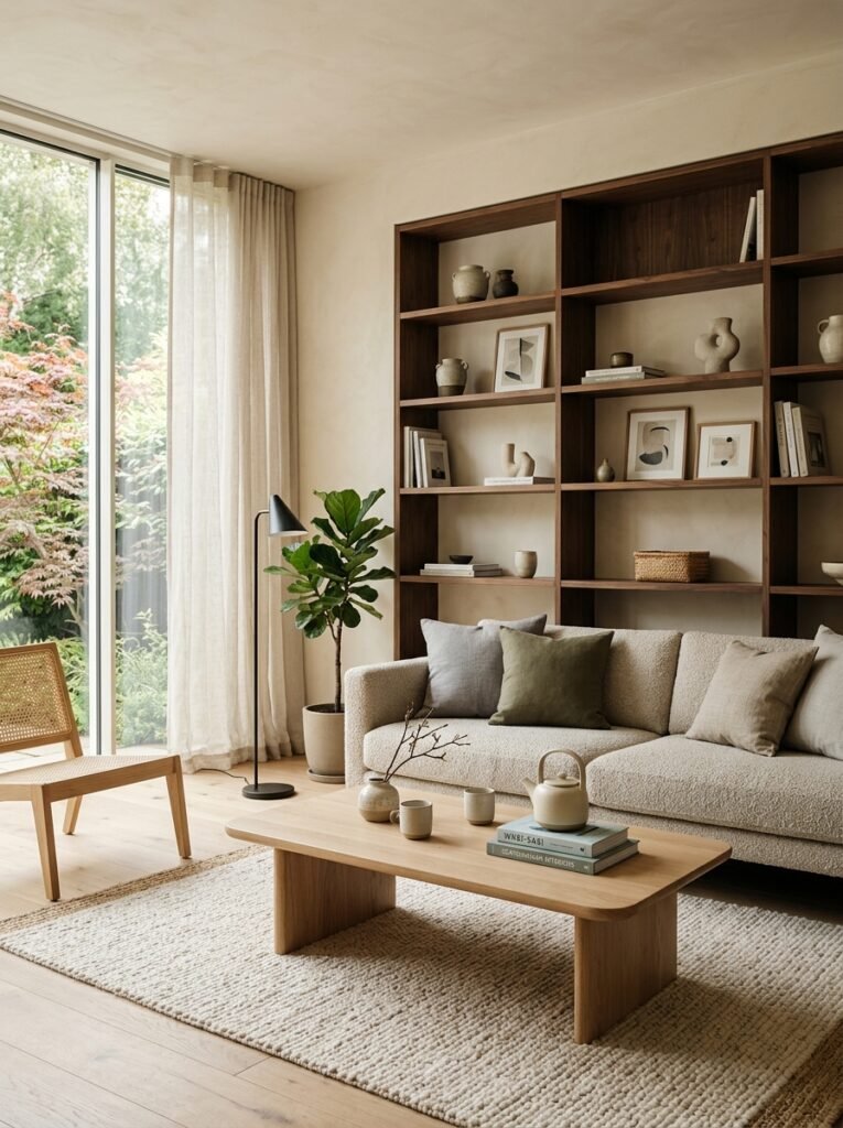 japandi living room wood contrast 202607101638