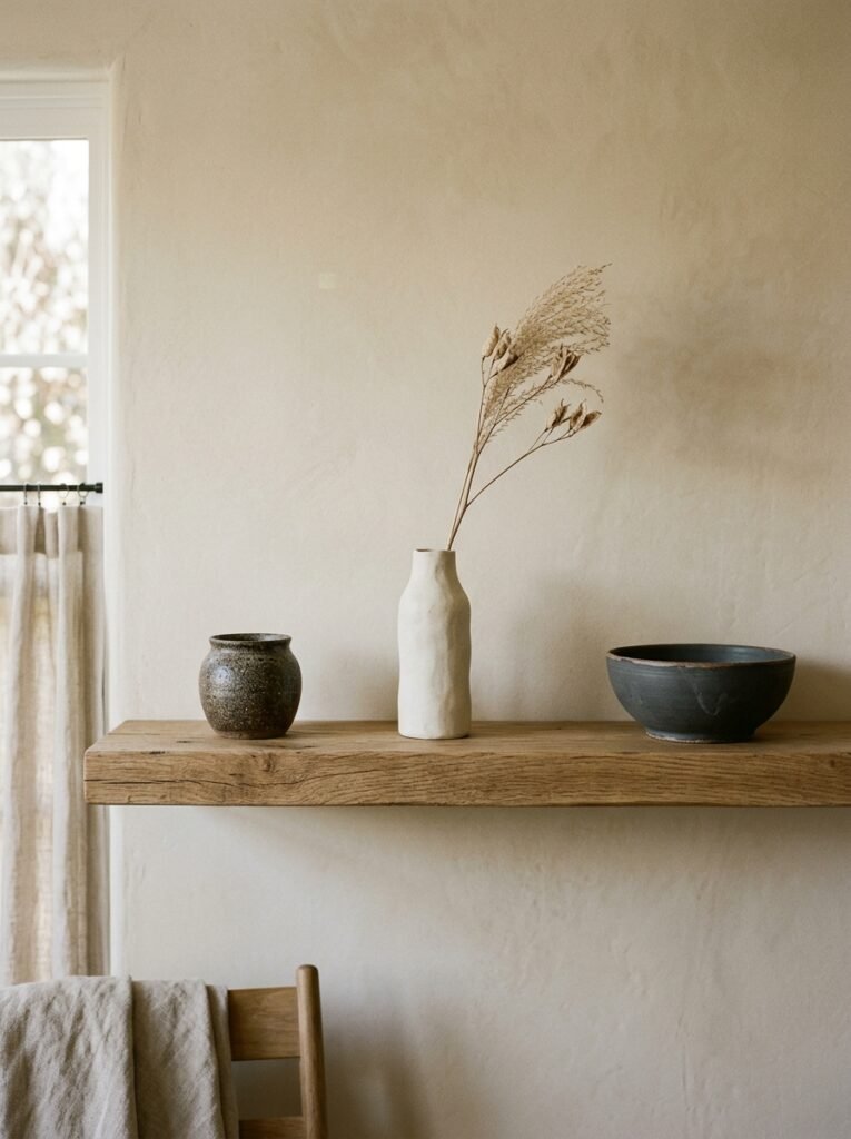 japandi shelf with ceramic vessels 202607101940