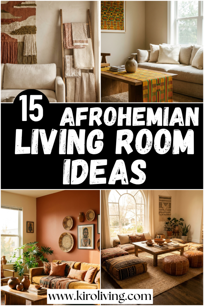 afrohemian living room ideas collage pin