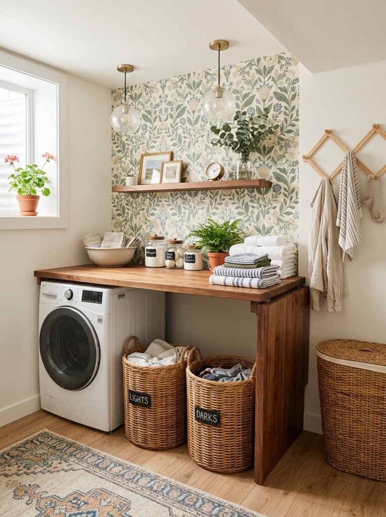 laundry corner inside basement