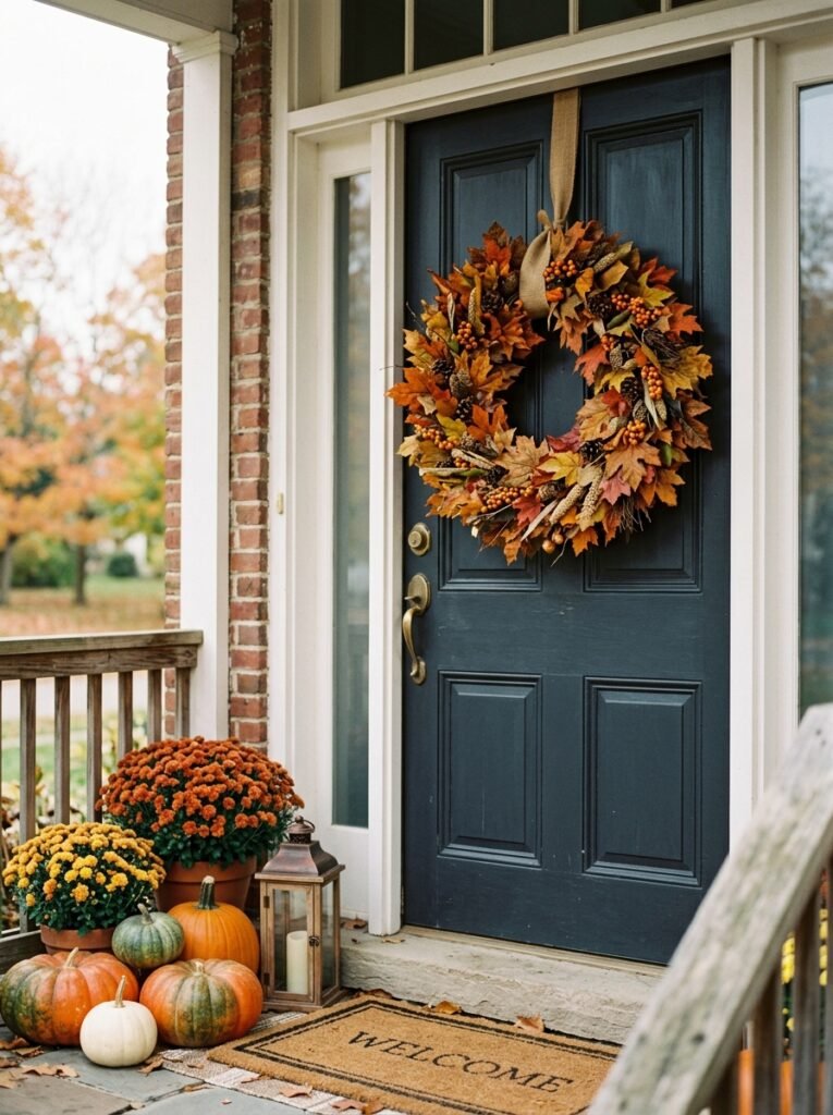 maple leaf wreath on door 