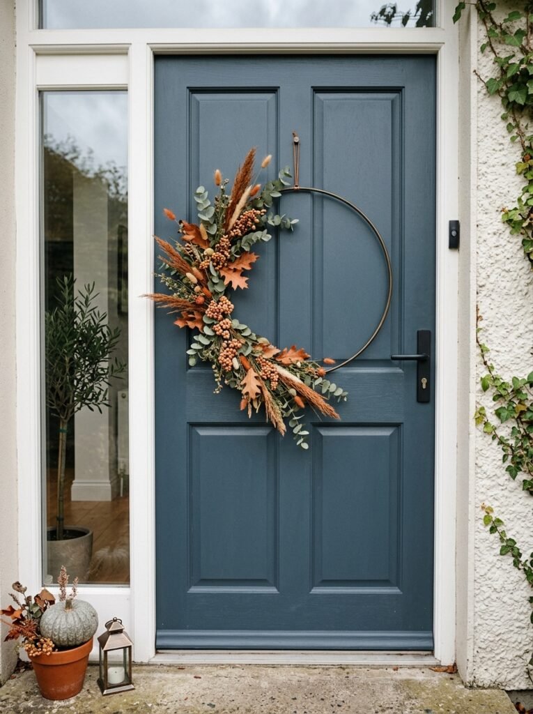 metal hoop wreath on door 
