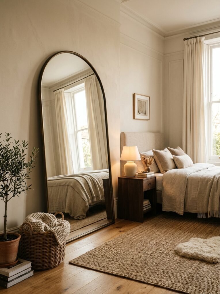 mirror leaning against wall 