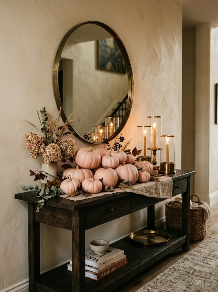 pumpkin cluster on console table 