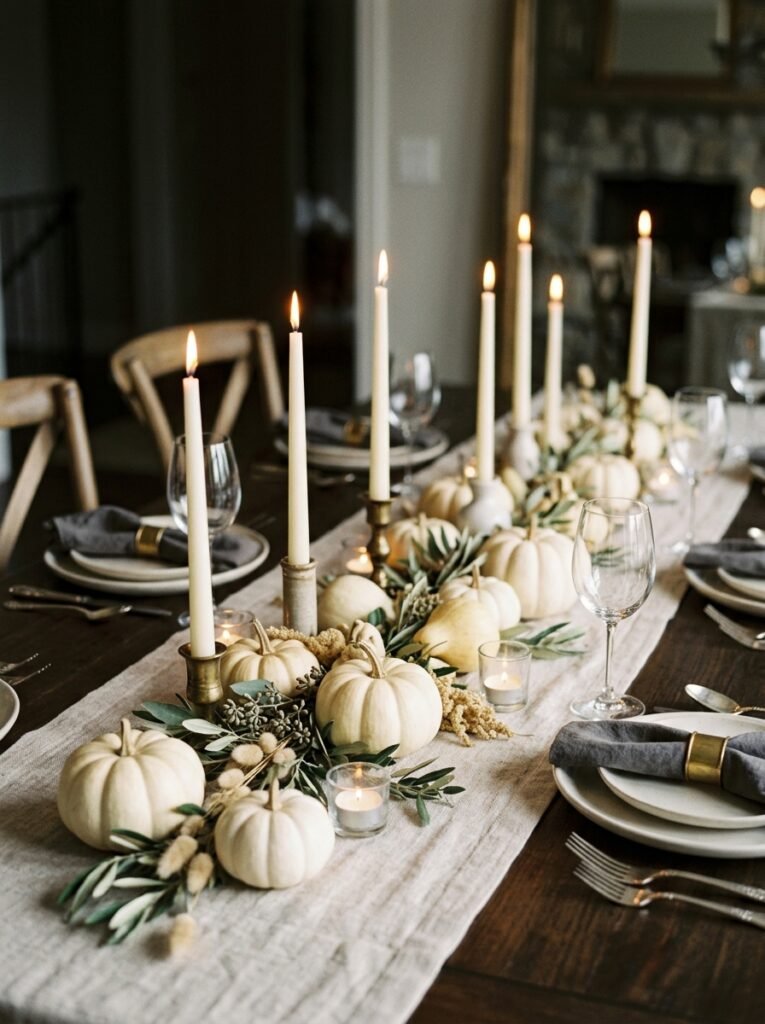 pumpkins and candles centerpiece 