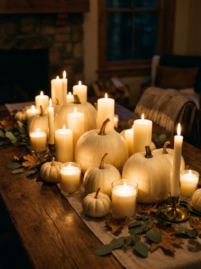 pumpkins and pillar candles arra… 