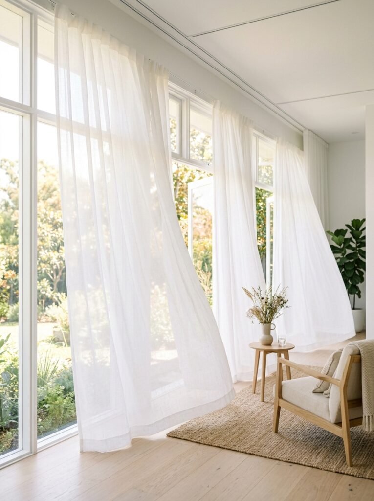 sheer curtains in sunroom 