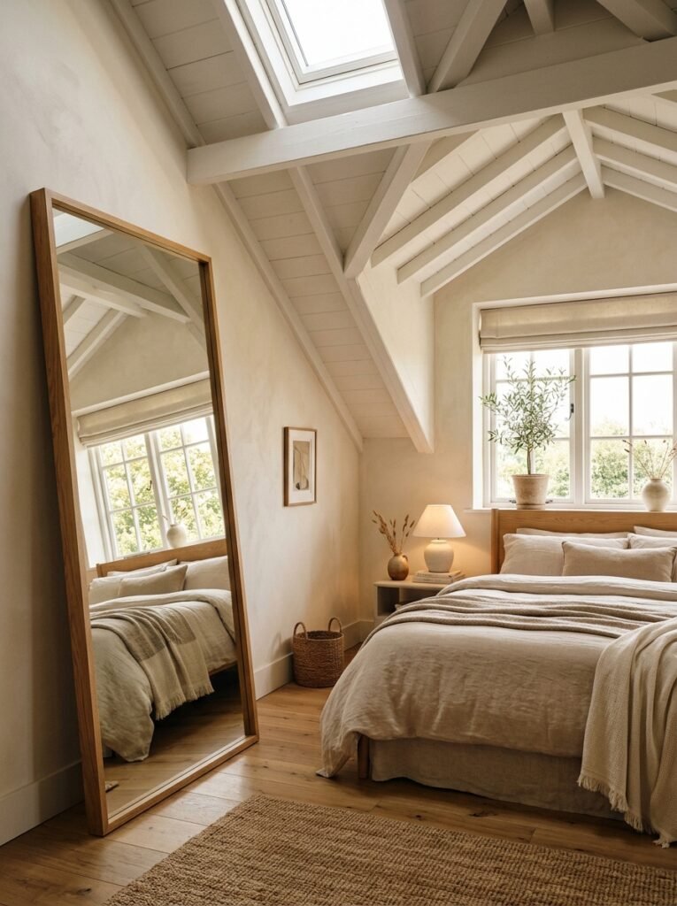 20 Sloped Ceiling Bedroom Ideas That Are Charming sloped ceiling bedroom with mirror