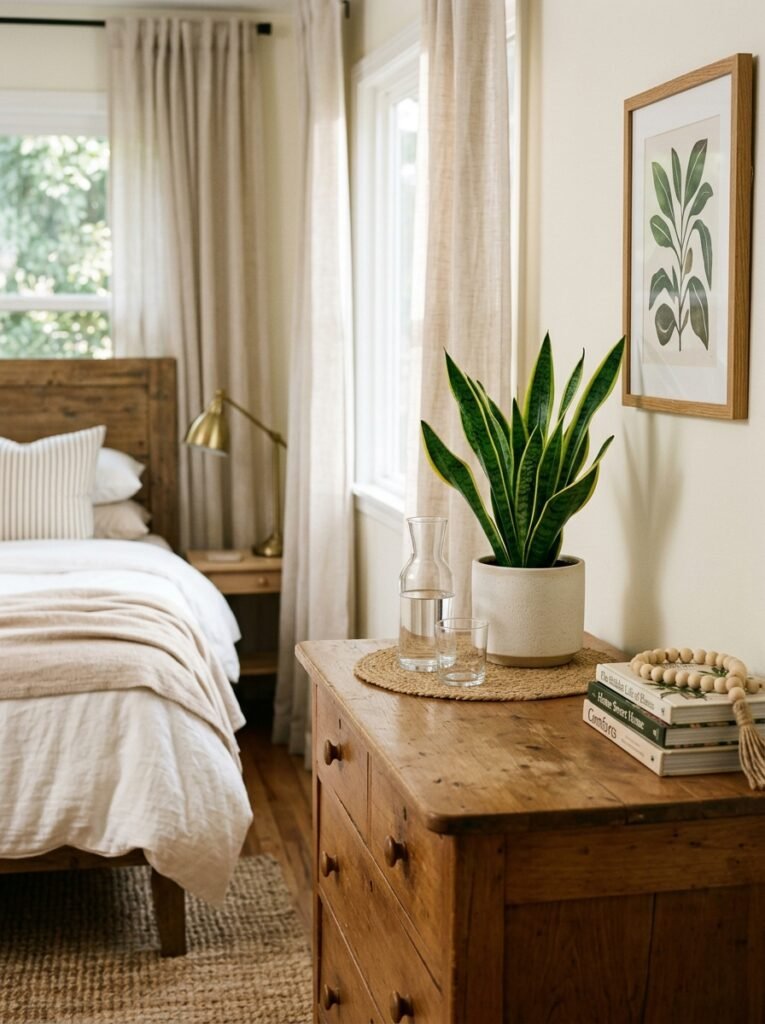 snake plant on dresser
