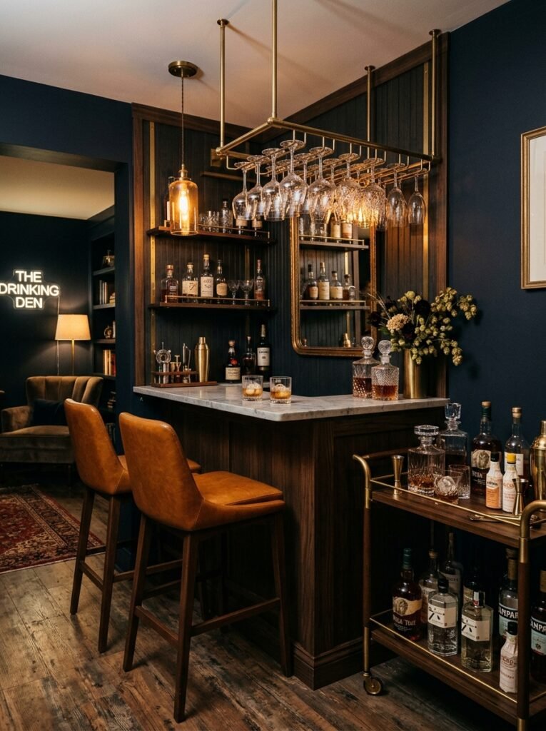 stylish basement home bar corner 