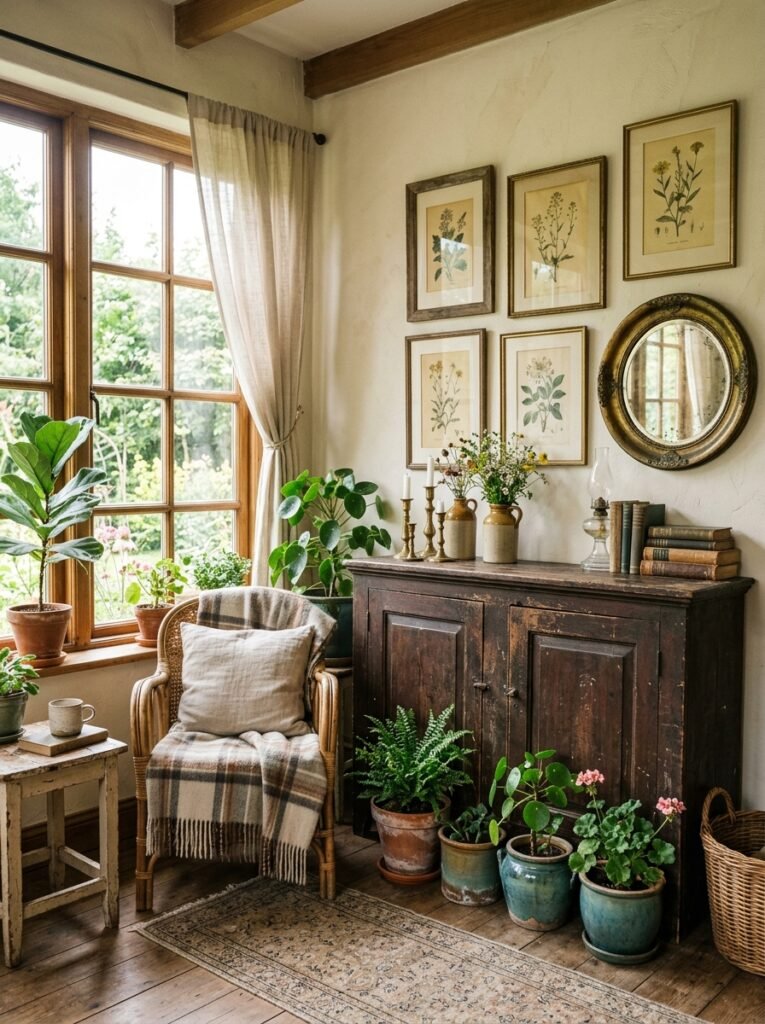 sunroom with thrifted items