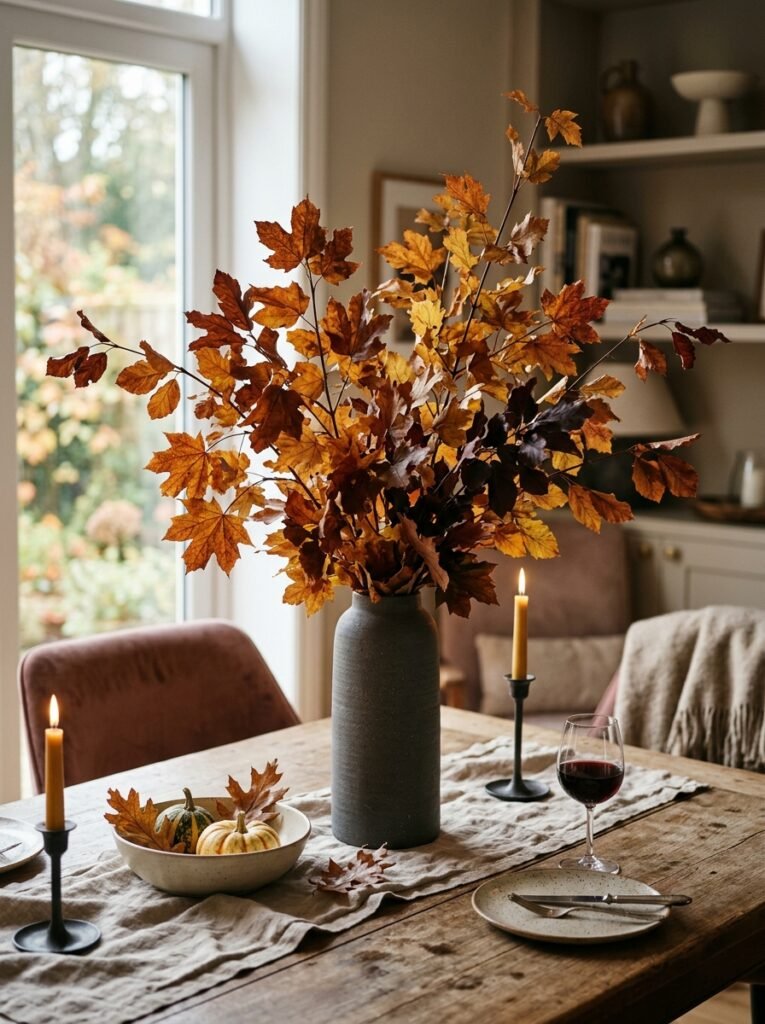 vase with autumn branches centerpiece