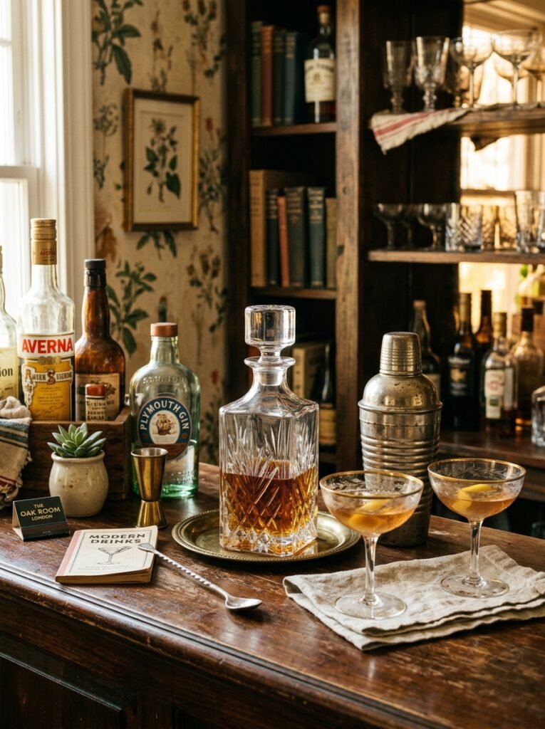 vintage barware on home bar 