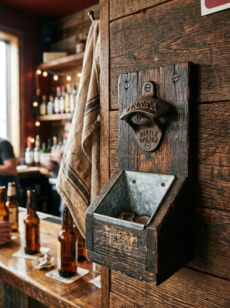 vintage bottle opener on bar 