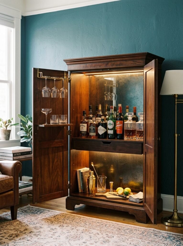 vintage cabinet reveals hidden bar 