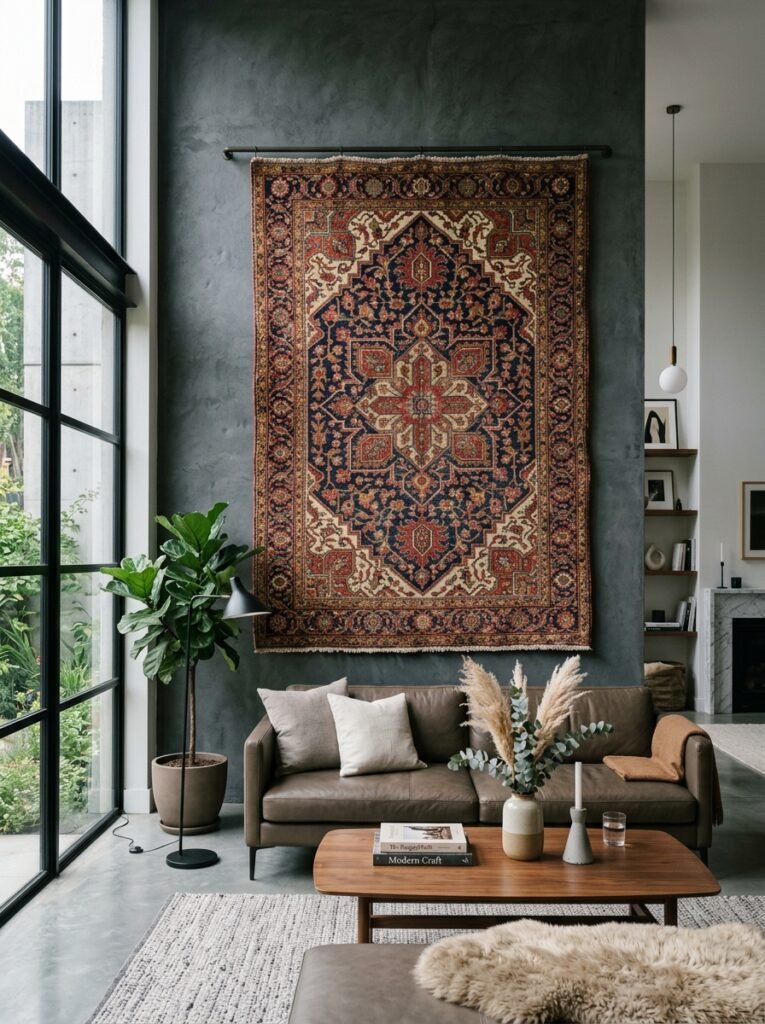 vintage rug on wall
