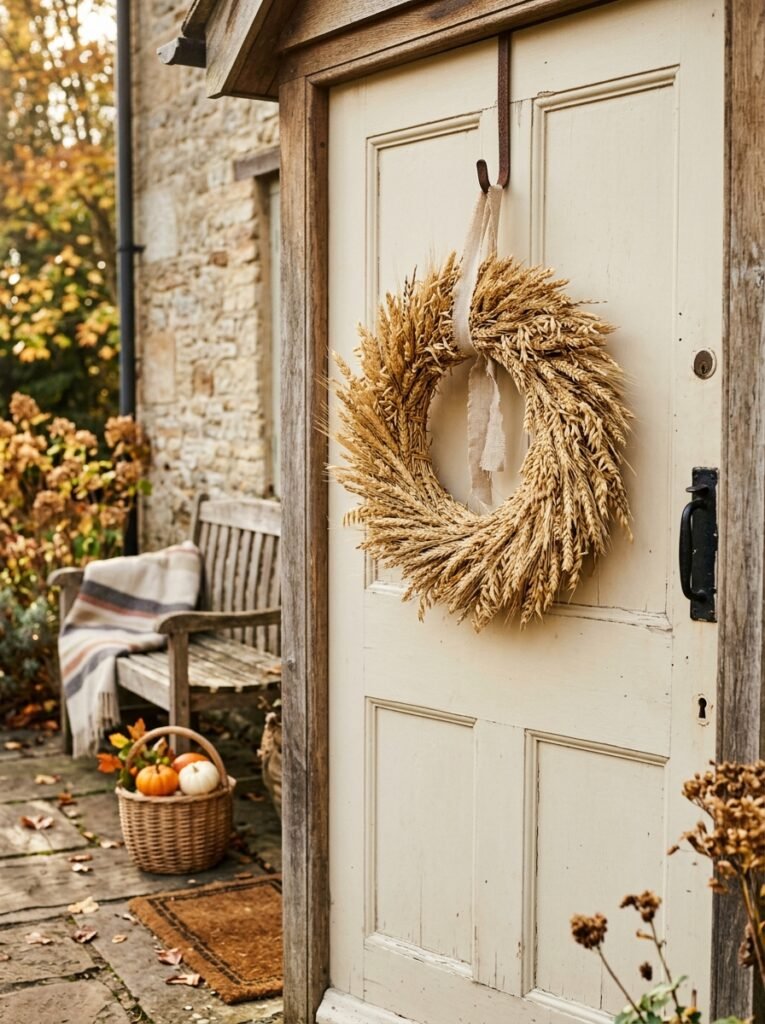 wheat stem wreath on door 