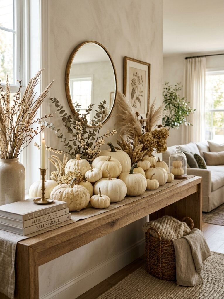 white pumpkin decor arrangement … 