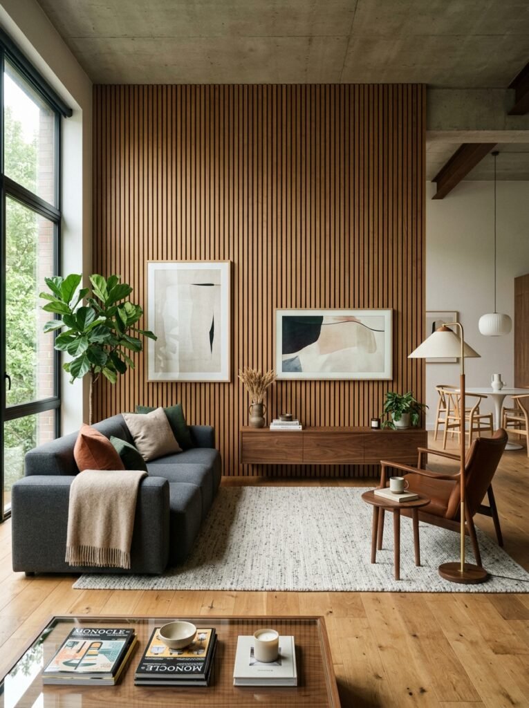 wood slat panels living room 202607042234