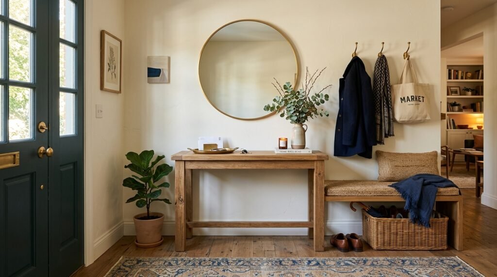 editorial photography of a nice organized entryway