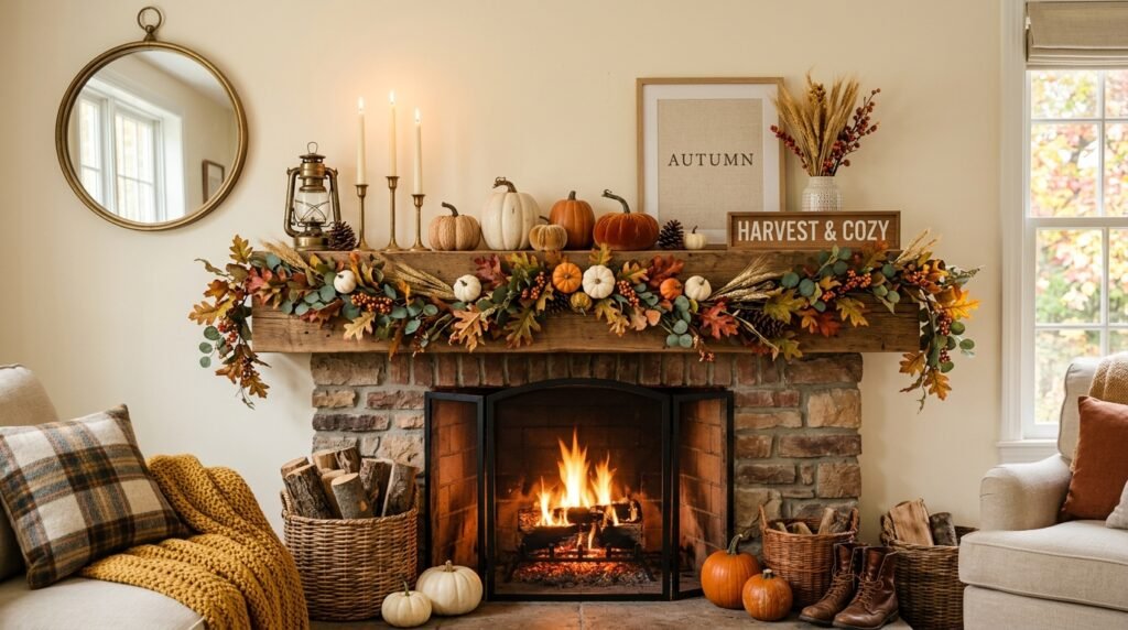 nice mantel with fall decor