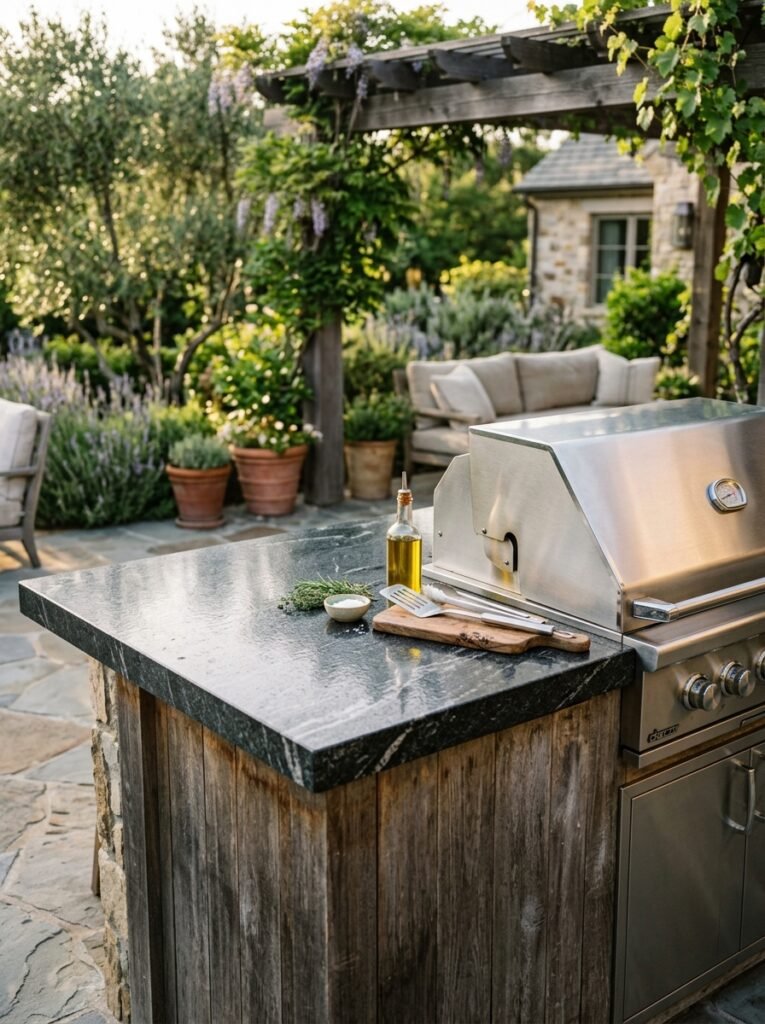Granite countertop on an outdoor kitchen island