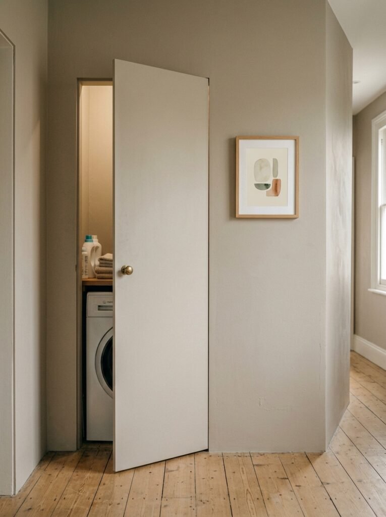 Laundry doors painted to match the hallway wall color