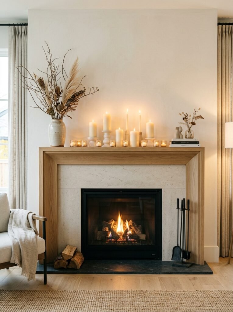 Halloween mantel candle display with graduated heights
