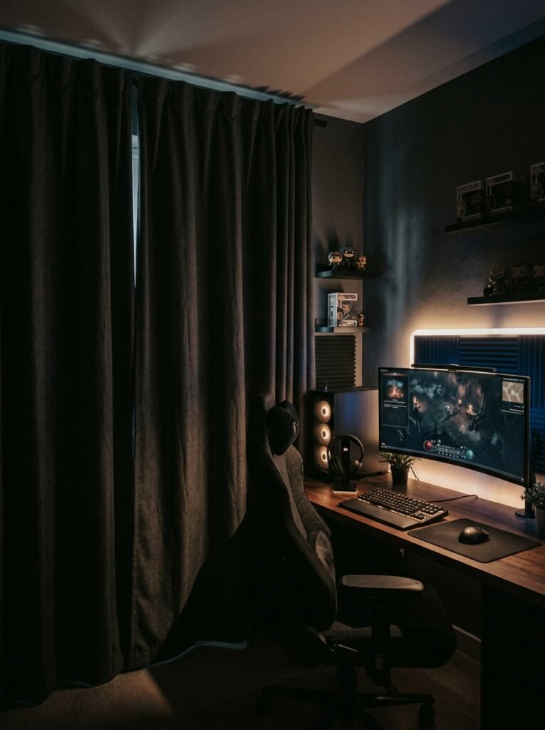 blackout curtains in a gaming room