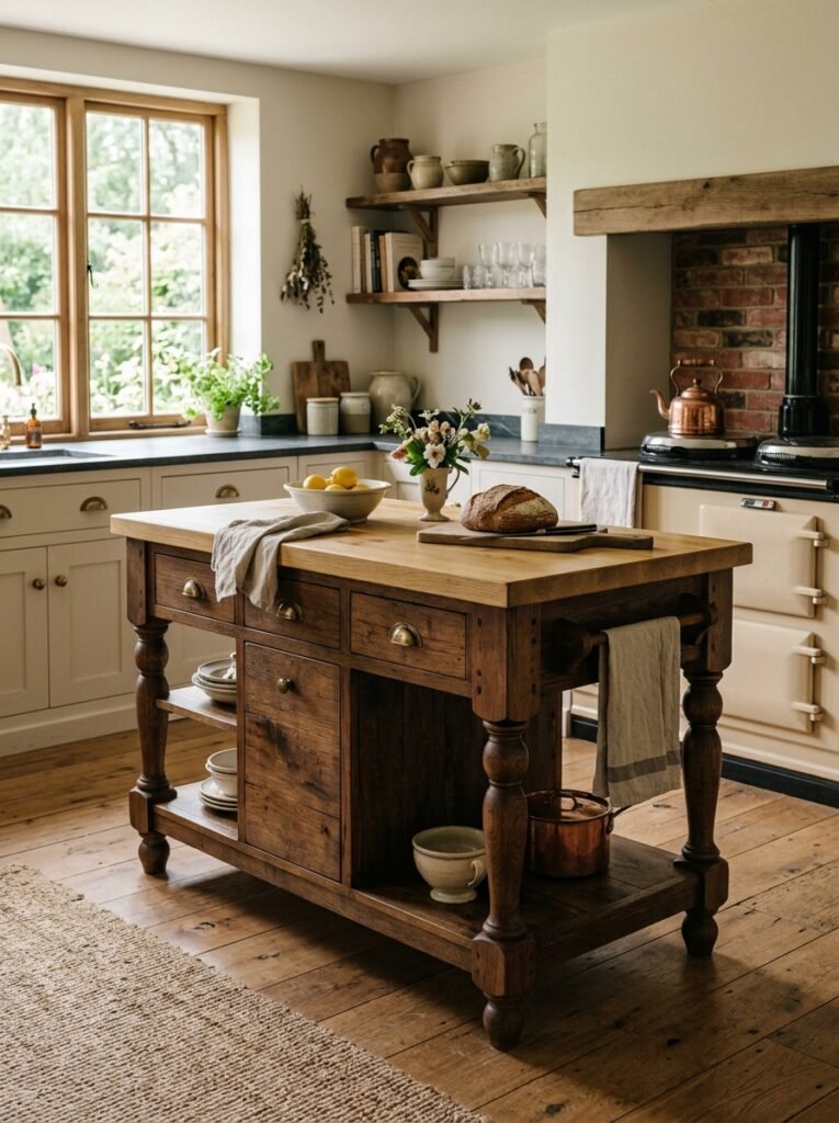 Freestanding furniture-style farmhouse kitchen island