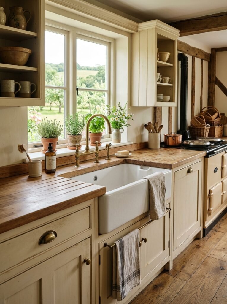 Farmhouse kitchen with a deep apron-front sink