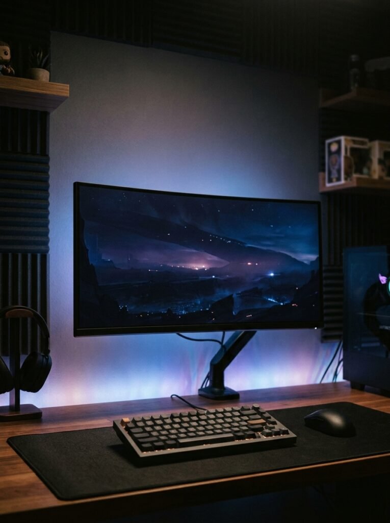monitor with led backlighting in a dark gaming room