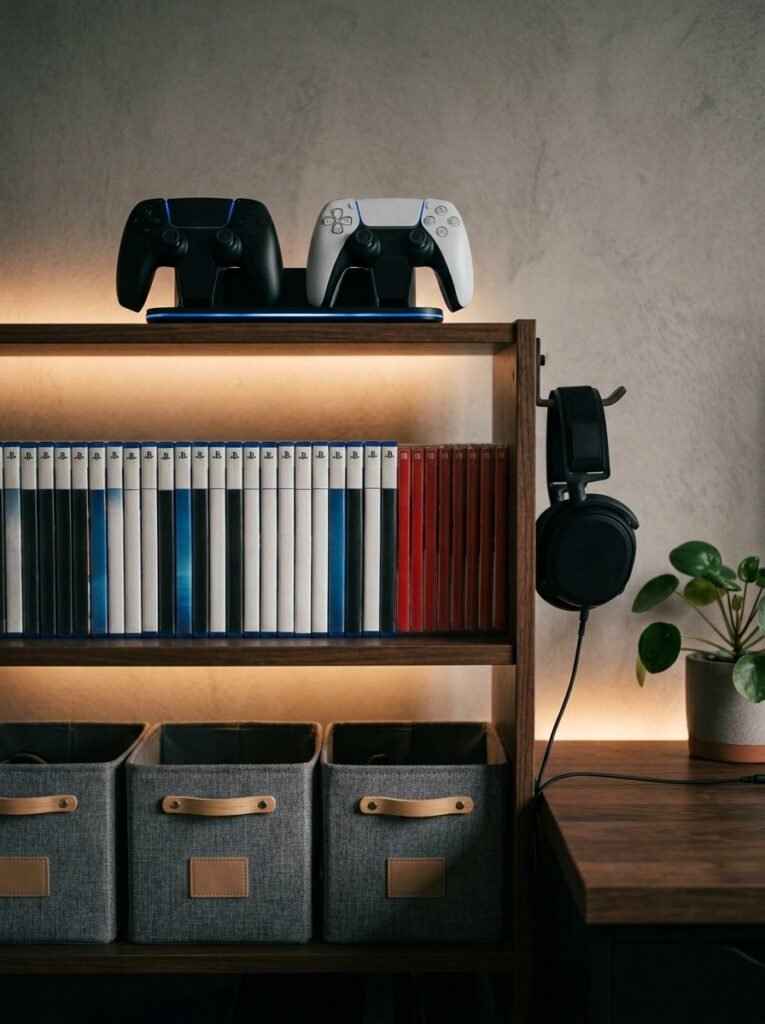controller charging stand and game shelf